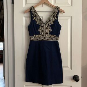 Lily Pulitzer gold and navy shift dress